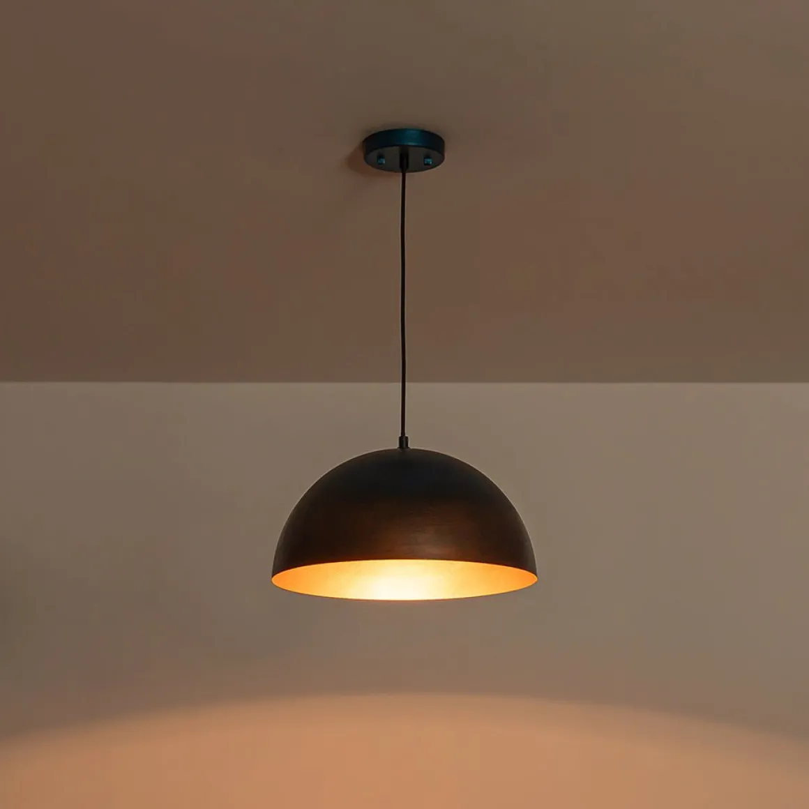 Oversized Industrial Oxidized Copper Patina Dome Pendant