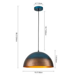 Oversized Industrial Oxidized Copper Patina Dome Pendant