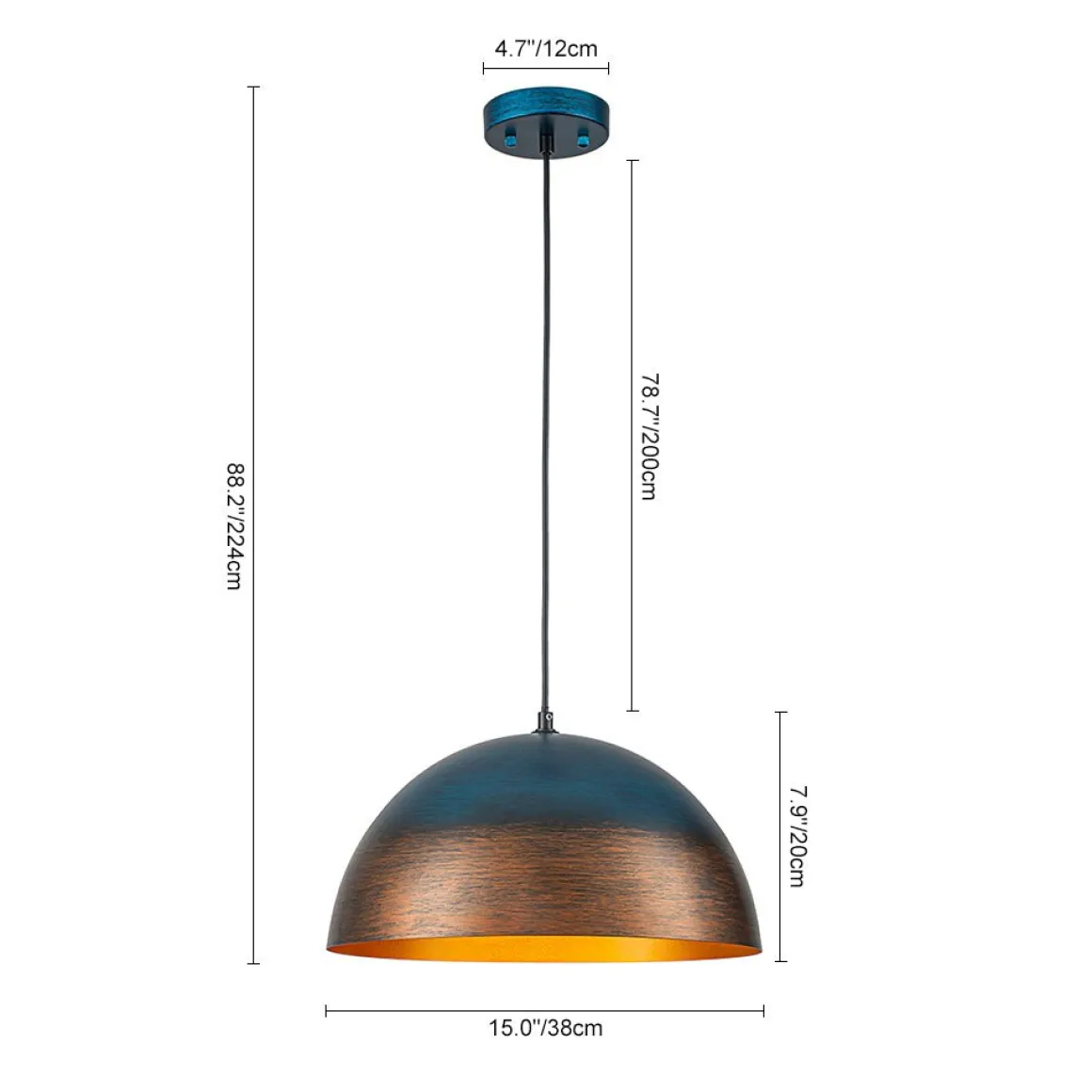 Oversized Industrial Oxidized Copper Patina Dome Pendant