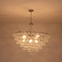 Oversized 8-Light Spiral Tiered Clear Glass Bubble Chandelier