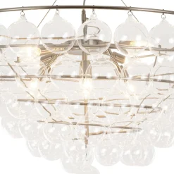 Oversized 8-Light Spiral Tiered Clear Glass Bubble Chandelier