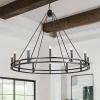 Oversized Vintage Black Candle Style Wagon Wheel Chandelier
