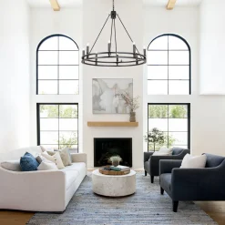 Oversized Vintage Black Candle Style Wagon Wheel Chandelier