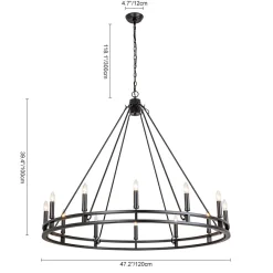 Oversized Vintage Black Candle Style Wagon Wheel Chandelier