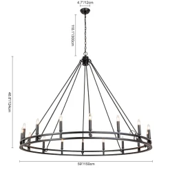 Oversized Vintage Black Candle Style Wagon Wheel Chandelier