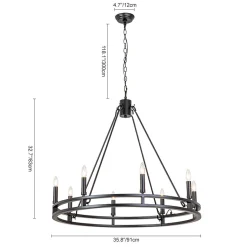 Oversized Vintage Black Candle Style Wagon Wheel Chandelier