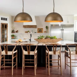 Oversized Vintage Bronze Metal Dome Pendant Light
