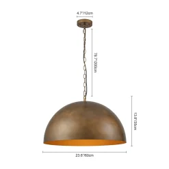 Oversized Vintage Bronze Metal Dome Pendant Light