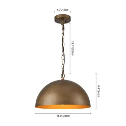 Oversized Vintage Bronze Metal Dome Pendant Light