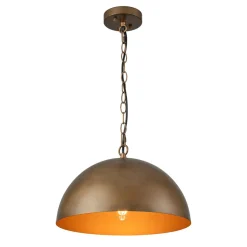 Oversized Vintage Bronze Metal Dome Pendant Light