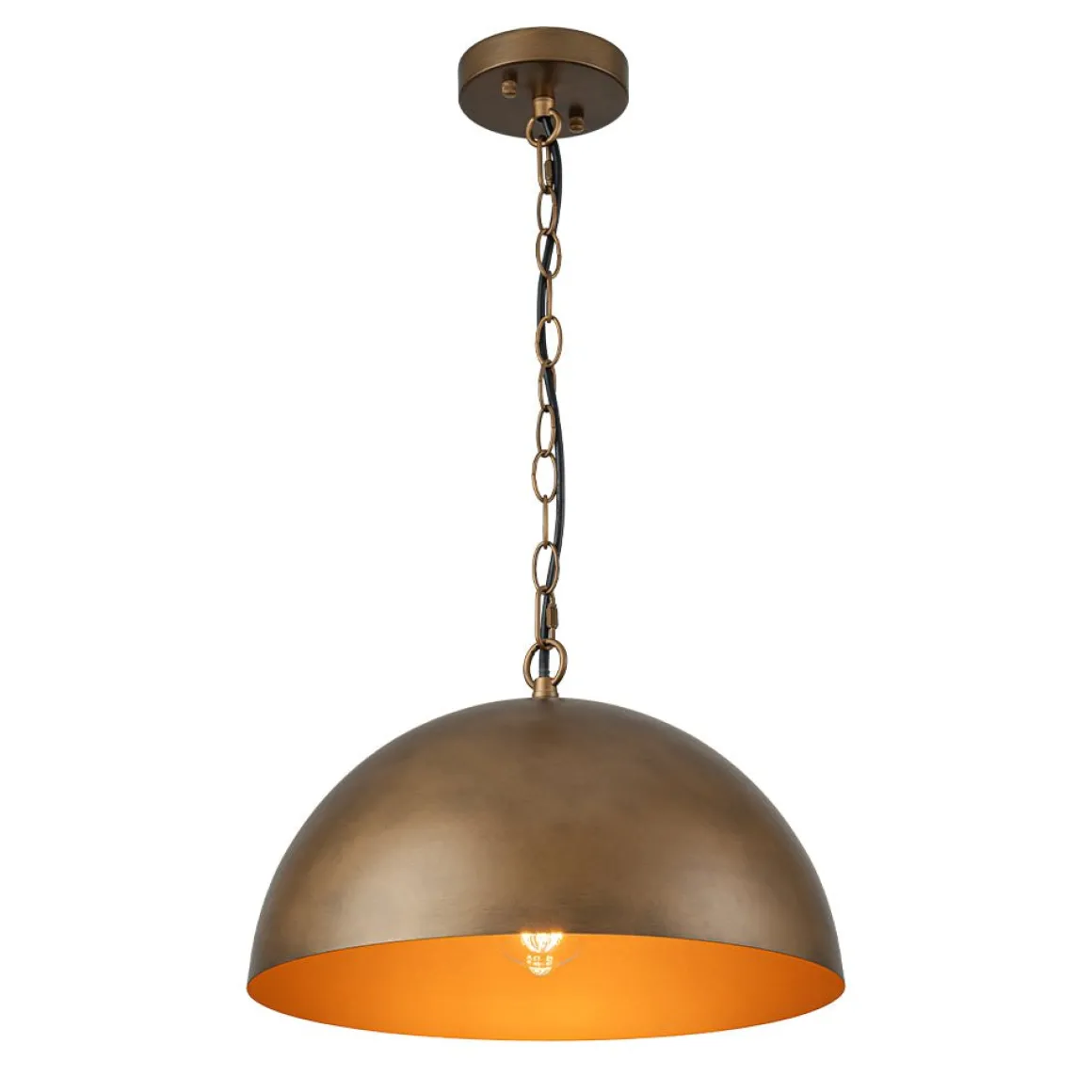 Oversized Vintage Bronze Metal Dome Pendant Light