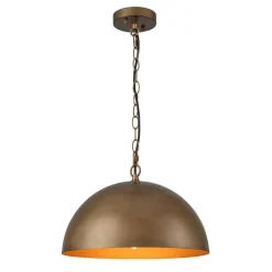 Oversized Vintage Bronze Metal Dome Pendant Light
