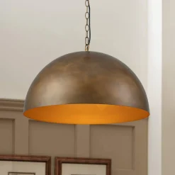 Oversized Vintage Bronze Metal Dome Pendant Light