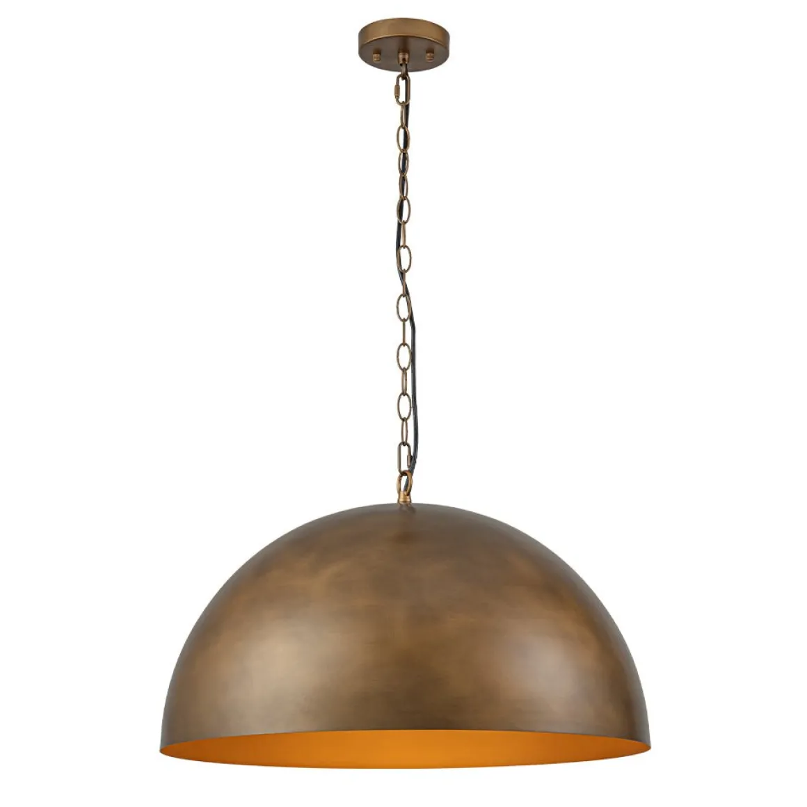 Oversized Vintage Bronze Metal Dome Pendant Light