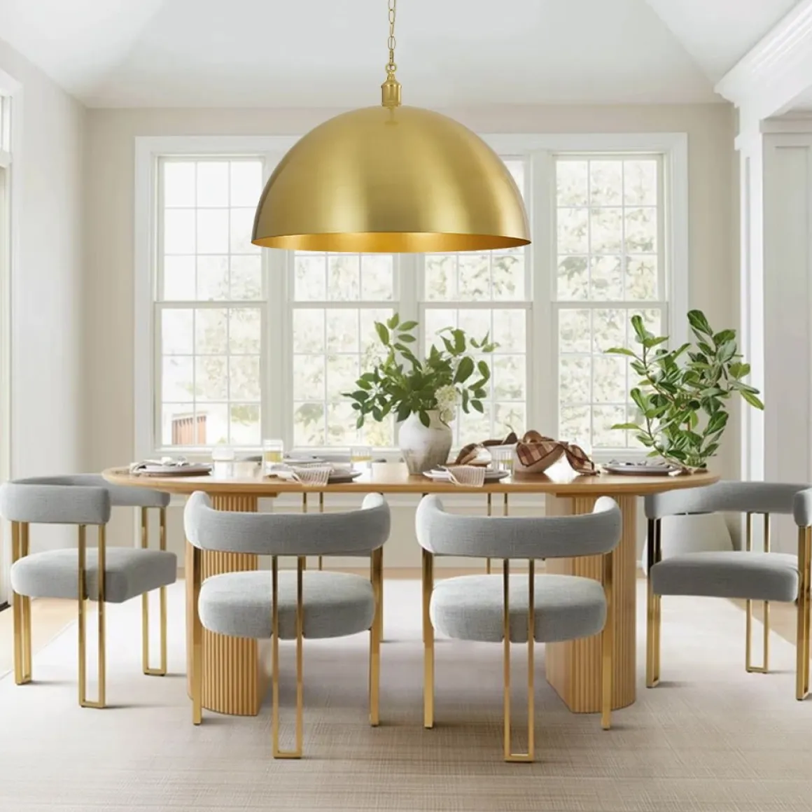 Oversized Vintage Luxe Brass Wide Iron Dome Pendant