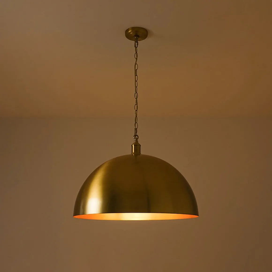 Oversized Vintage Luxe Brass Wide Iron Dome Pendant