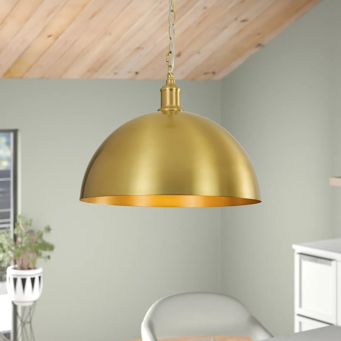 Oversized Vintage Luxe Brass Wide Iron Dome Pendant