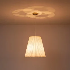 Pleated White Linen Conical Drum Cage Pendant Light