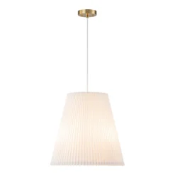 Pleated White Linen Conical Drum Cage Pendant Light