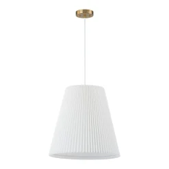 Pleated White Linen Conical Drum Cage Pendant Light