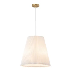 Pleated White Linen Conical Drum Cage Pendant Light