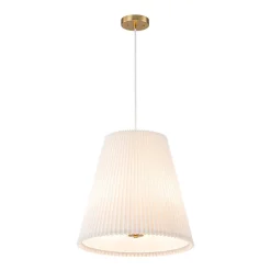 Pleated White Linen Conical Drum Cage Pendant Light