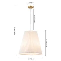 Pleated White Linen Conical Drum Cage Pendant Light