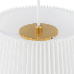 Pleated White Linen Conical Drum Cage Pendant Light