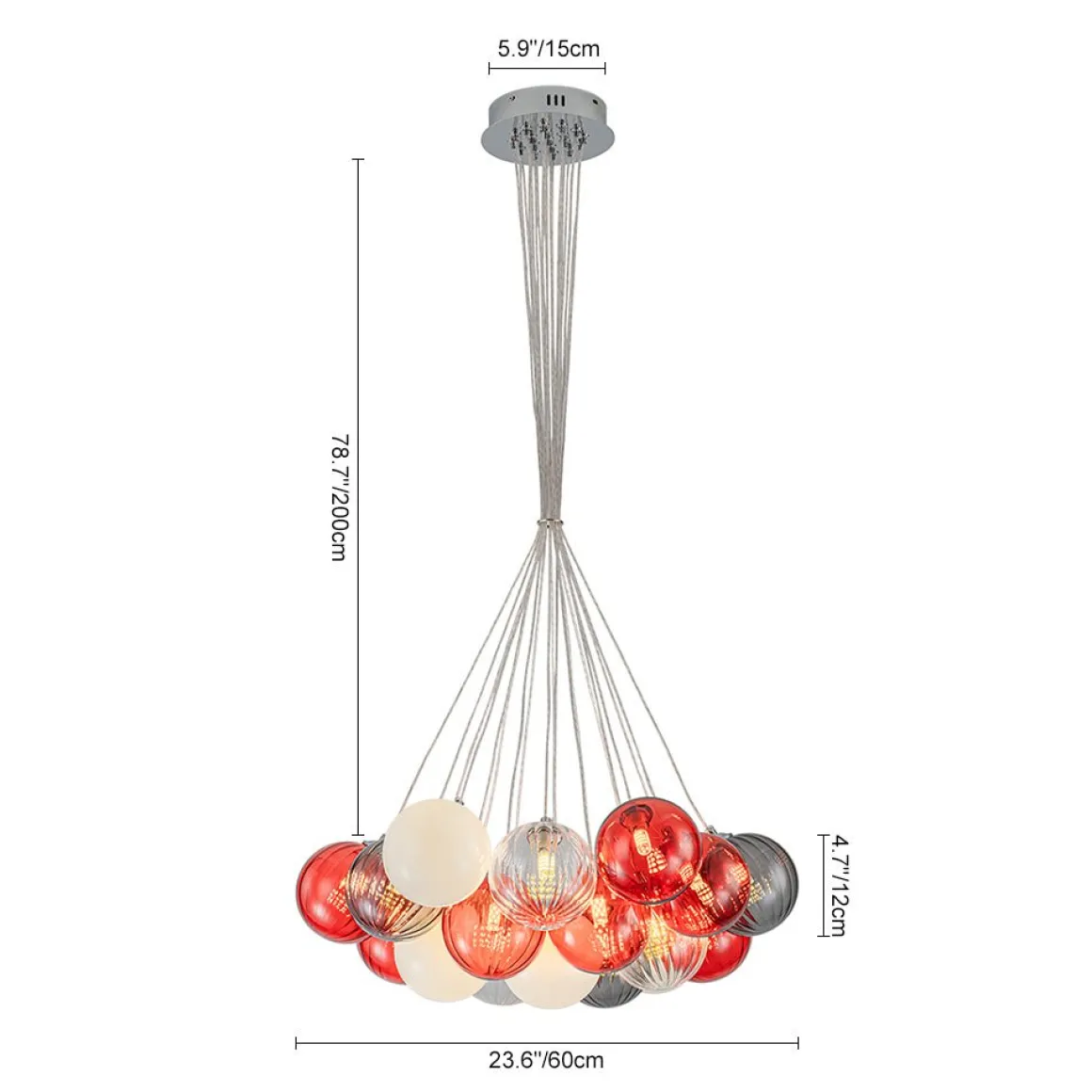 Pop Art Red Orange Hue Cluster Glass Globe Bubble Chandelier