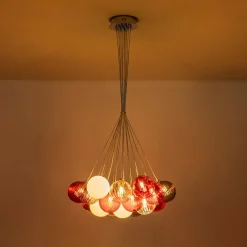 Pop Art Red Orange Hue Cluster Glass Globe Bubble Chandelier