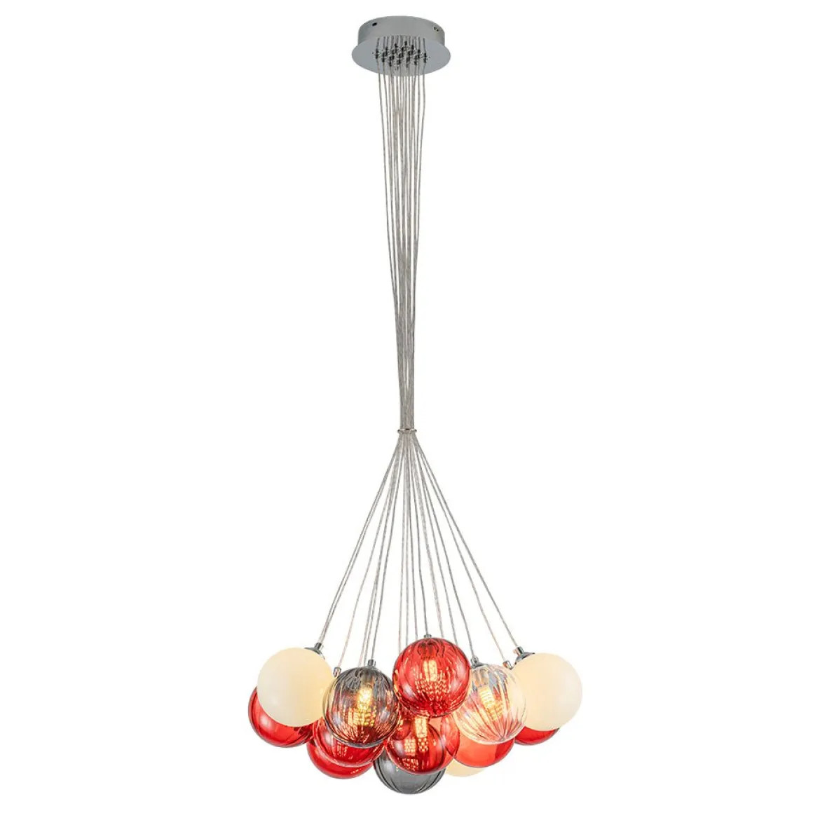 Pop Art Red Orange Hue Cluster Glass Globe Bubble Chandelier
