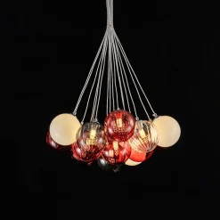 Pop Art Red Orange Hue Cluster Glass Globe Bubble Chandelier