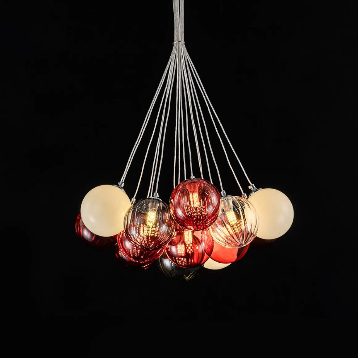 Pop Art Red Orange Hue Cluster Glass Globe Bubble Chandelier