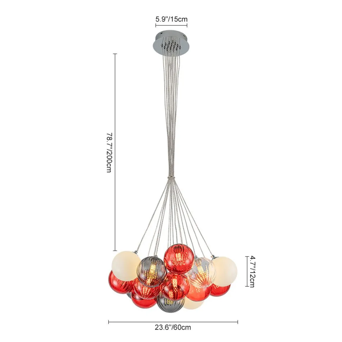 Pop Art Red Orange Hue Cluster Glass Globe Bubble Chandelier