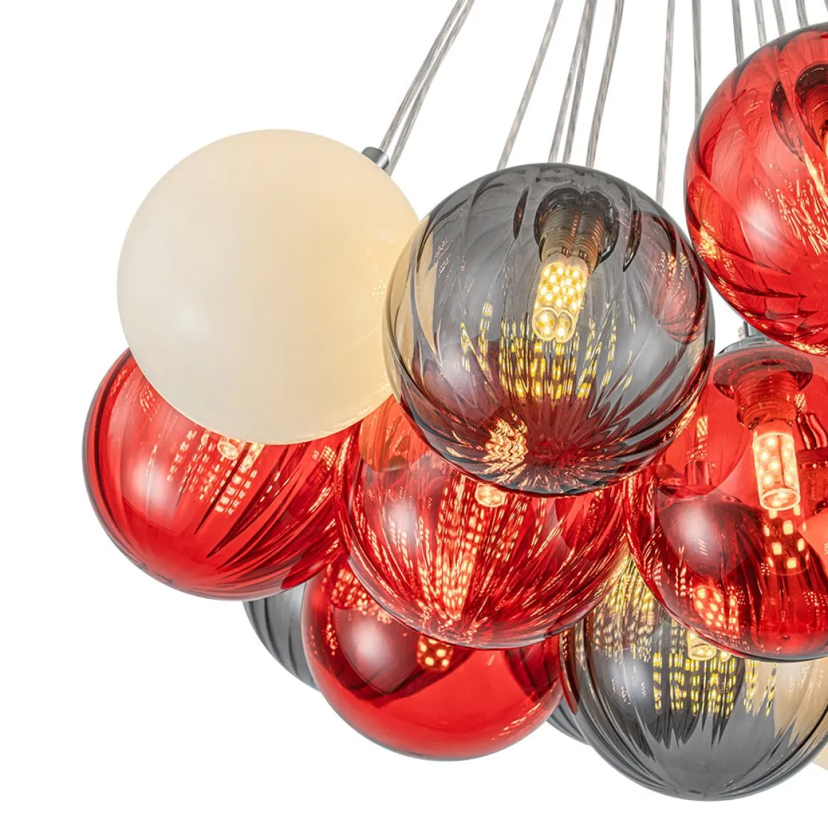 Pop Art Red Orange Hue Cluster Glass Globe Bubble Chandelier