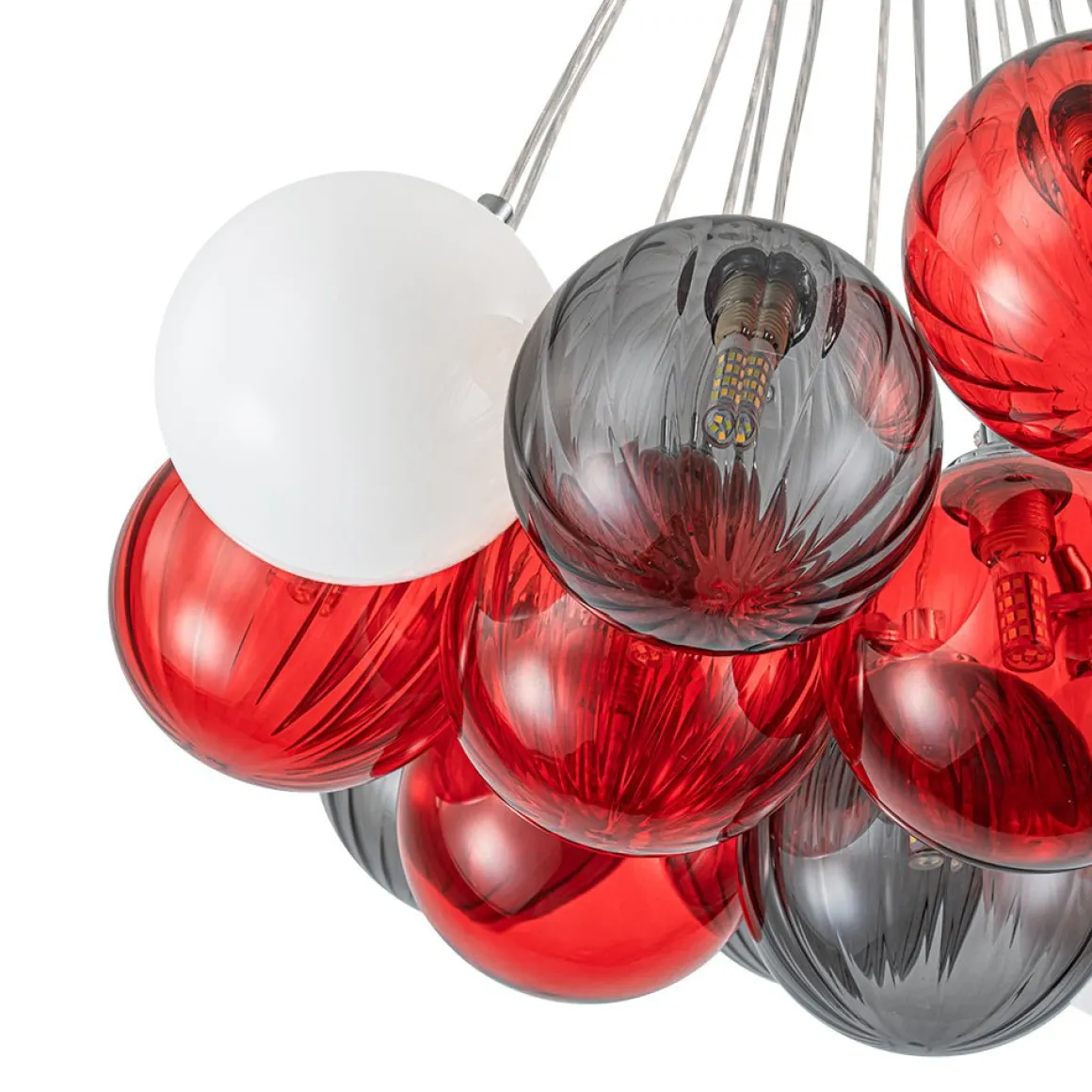 Pop Art Red Orange Hue Cluster Glass Globe Bubble Chandelier