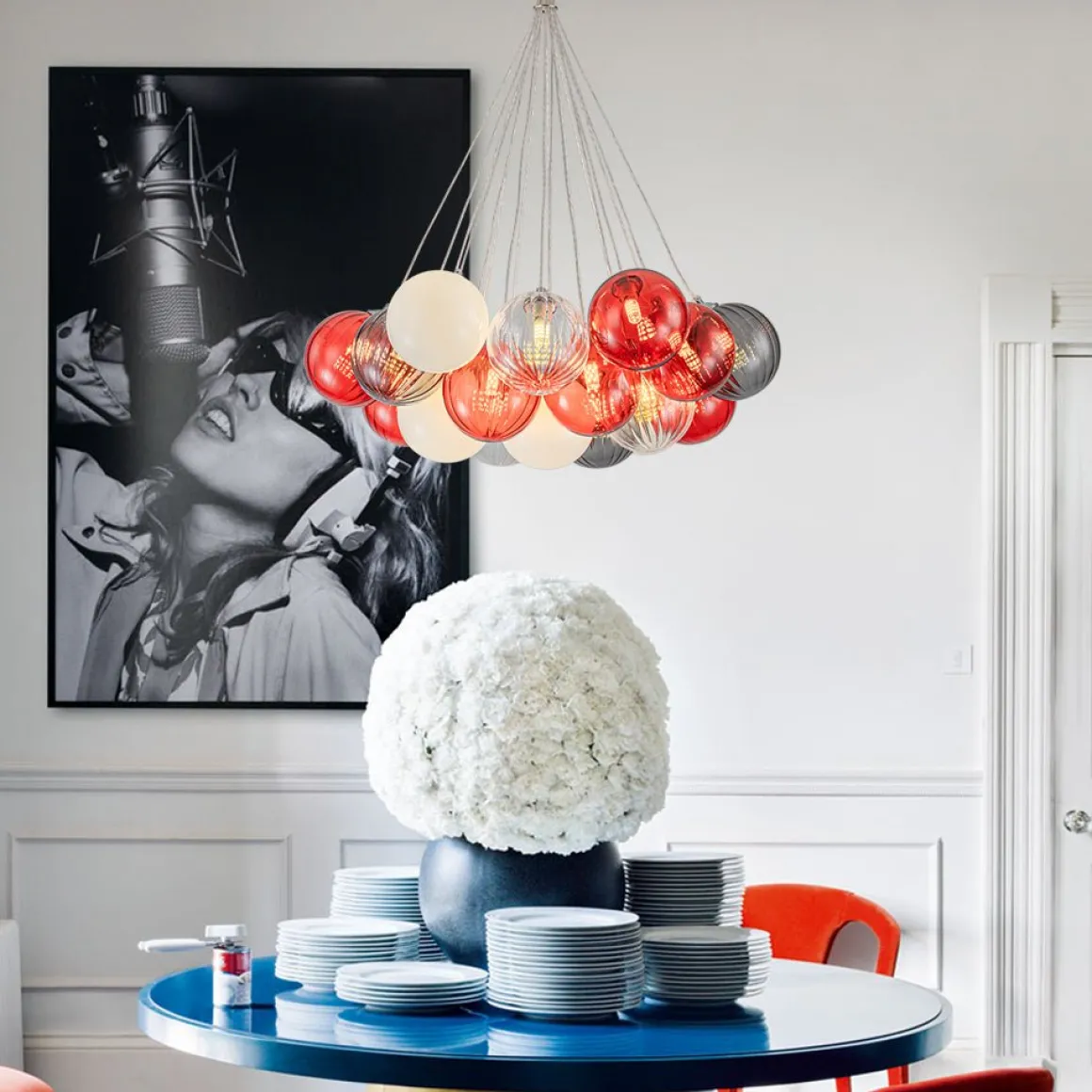 Pop Art Red Orange Hue Cluster Glass Globe Bubble Chandelier