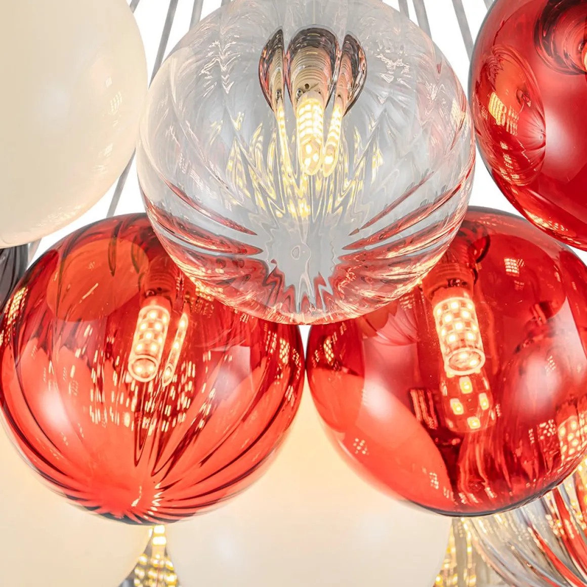 Pop Art Red Orange Hue Cluster Glass Globe Bubble Chandelier