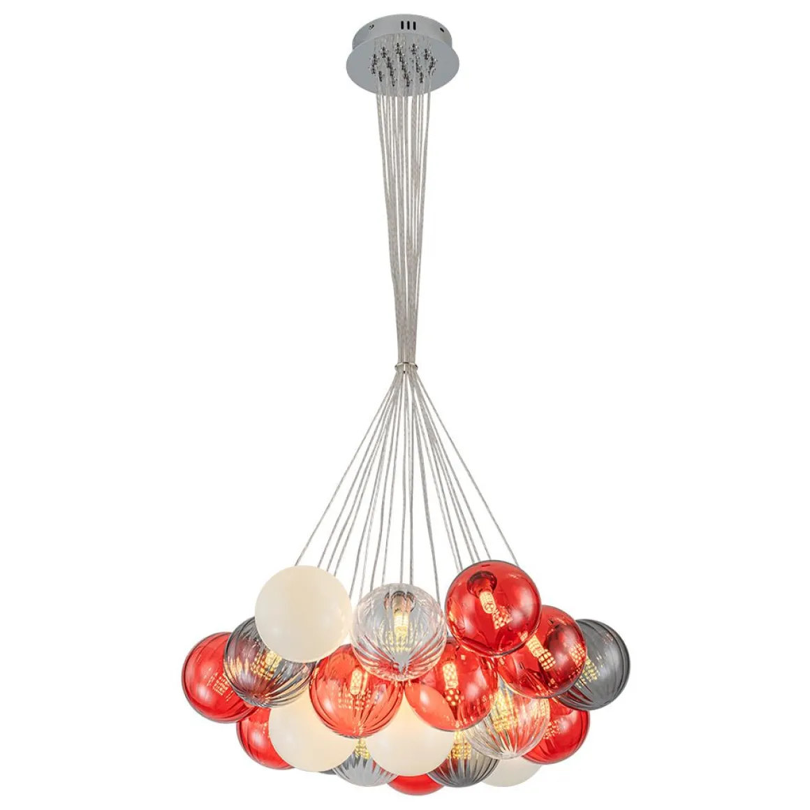 Pop Art Red Orange Hue Cluster Glass Globe Bubble Chandelier