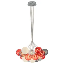 Pop Art Red Orange Hue Cluster Glass Globe Bubble Chandelier