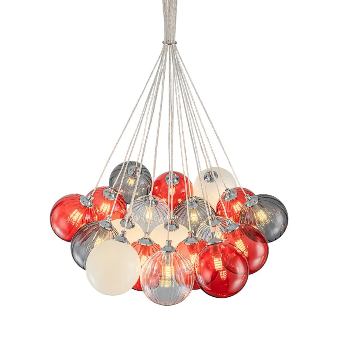 Pop Art Red Orange Hue Cluster Glass Globe Bubble Chandelier