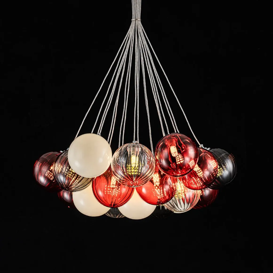 Pop Art Red Orange Hue Cluster Glass Globe Bubble Chandelier