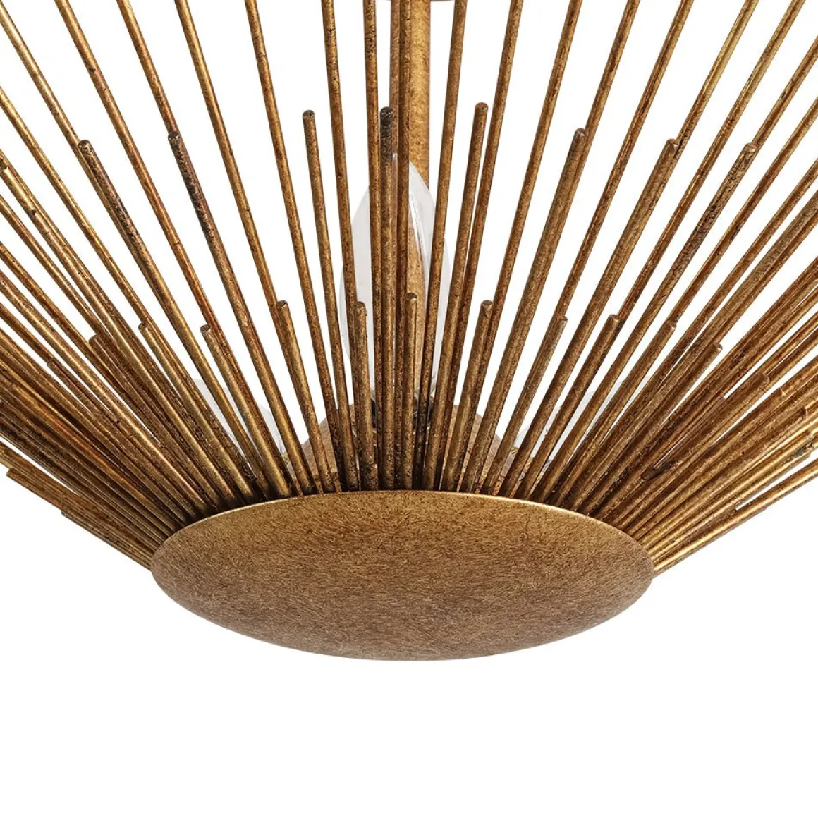 Radiant Antique Gild Gold Foiled Sunburst Round Semi Flush Mount