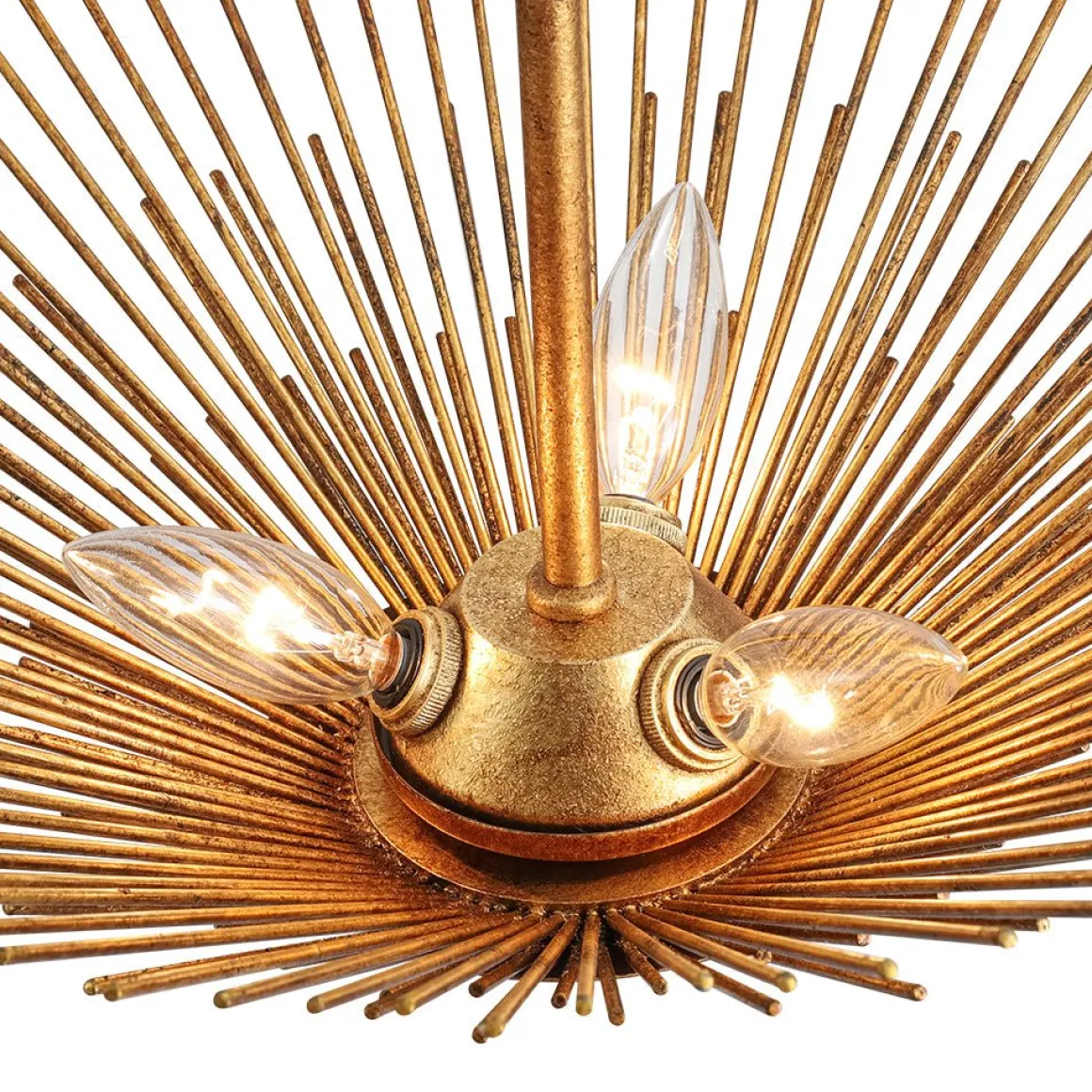 Radiant Antique Gild Gold Foiled Sunburst Round Semi Flush Mount