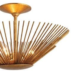 Radiant Antique Gild Gold Foiled Sunburst Round Semi Flush Mount