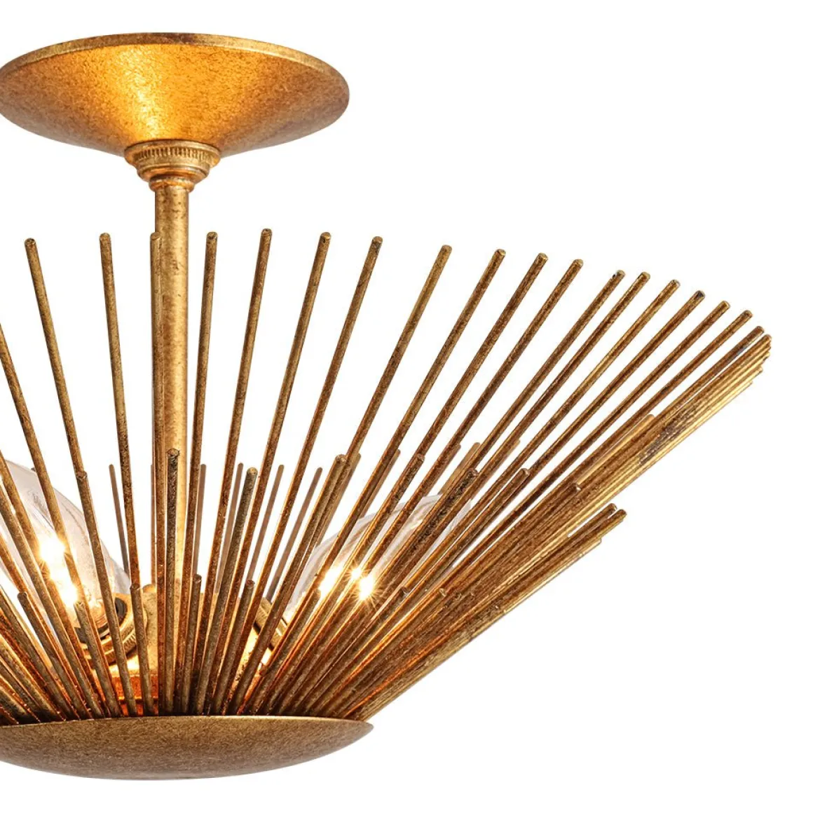 Radiant Antique Gild Gold Foiled Sunburst Round Semi Flush Mount