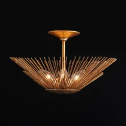 Radiant Antique Gild Gold Foiled Sunburst Round Semi Flush Mount