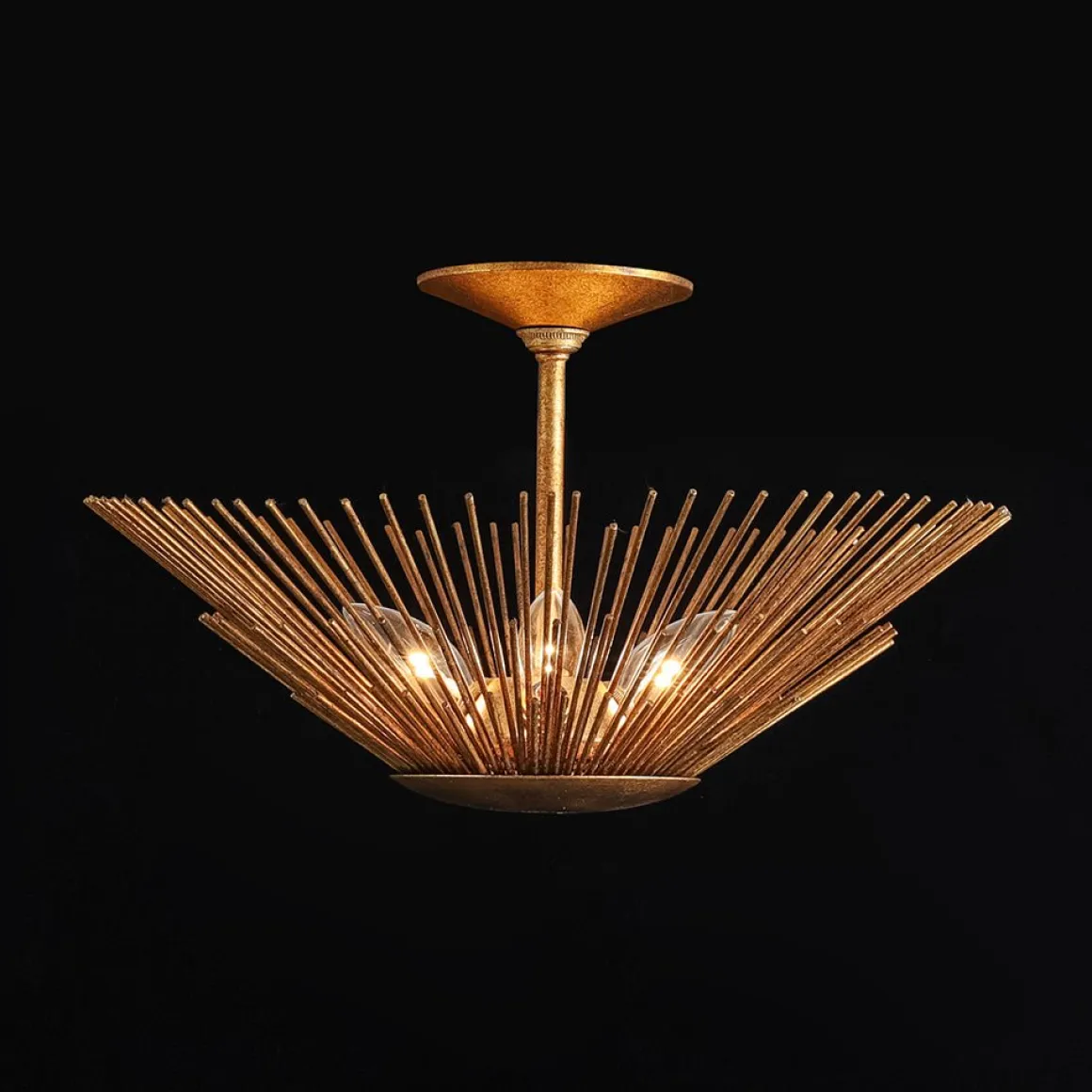 Radiant Antique Gild Gold Foiled Sunburst Round Semi Flush Mount