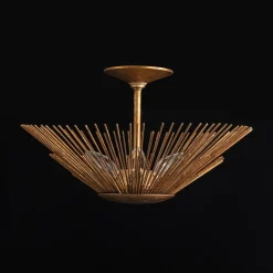 Radiant Antique Gild Gold Foiled Sunburst Round Semi Flush Mount