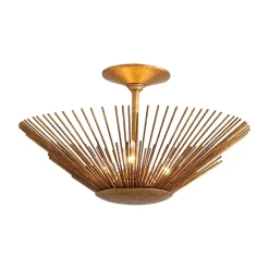 Radiant Antique Gild Gold Foiled Sunburst Round Semi Flush Mount
